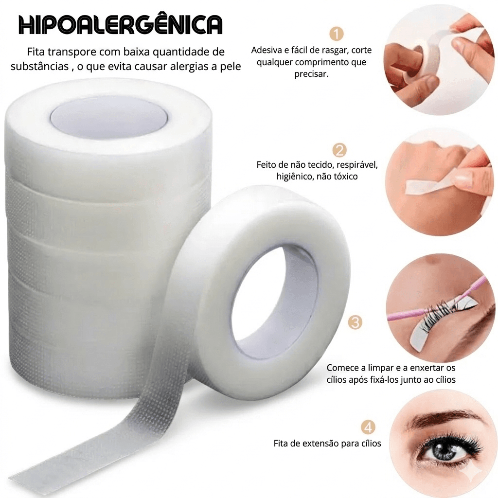 Fita Transpore Transparente Antialérgica para Extensão de Cílios – 10m